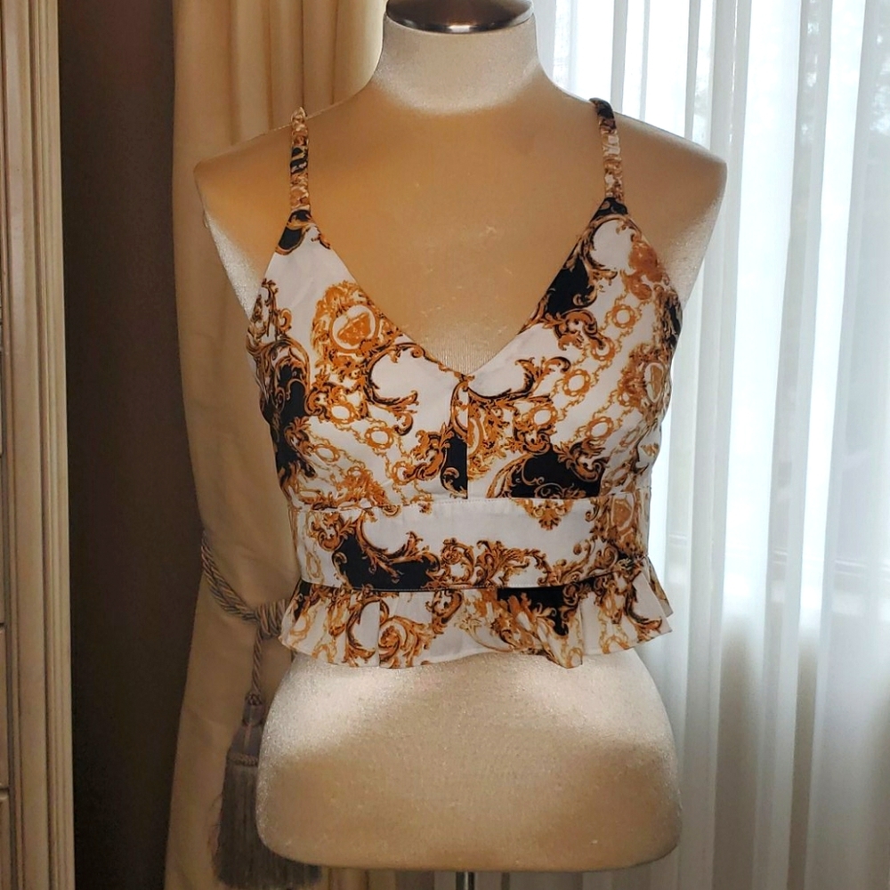 NWOT Versace inspired ruffled cropped tank